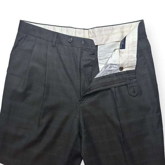 FACONNABLE Vintage Pleated Dress Pants Slacks Straight Leg Plaid Cuffed Gray 35 - Picture 6 of 10